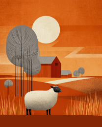 Mid-Century Modern Blackface Sheep in Field