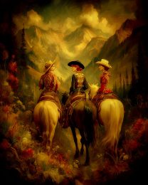 Vintage Three Cowgirls on Morning Ride