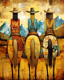 Three Hip Cowgirls on Horses