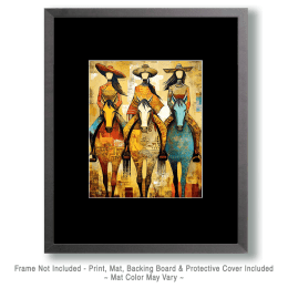 Tres Vaqueras a Caballo Art