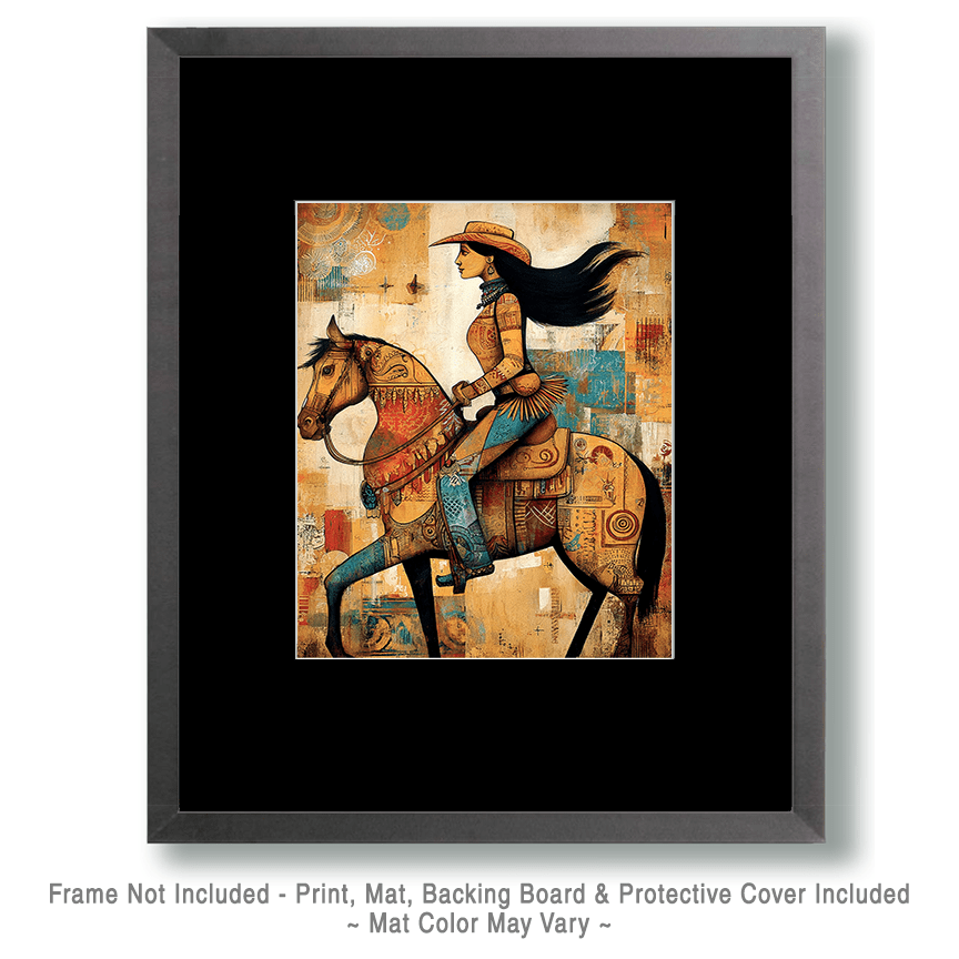 Cool Cowgirl on Her Horse Art