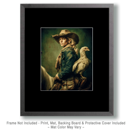 Cowgirl and Chicken on Horse Art