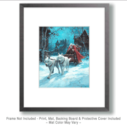 Santa Clause Sleigh Pulled by Wolves Art
