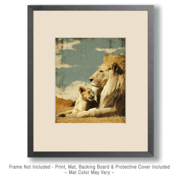 African Lion with Cub Art