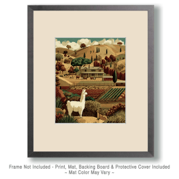 Folk Art Llama on a Hill Art