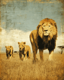 African Lion with Two Cubs