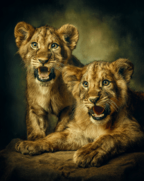 Two African Lion Cubs Practicing Their Roars