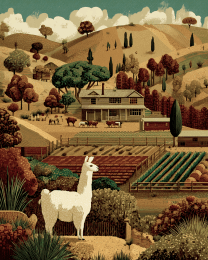 Folk Art Llama on a Hill