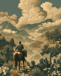 Antique Style Cowboy Landscape