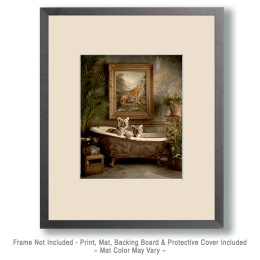 Tiger Cubs Taking a Bath Art