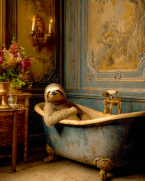 Sloth Relaxing in Bathtub