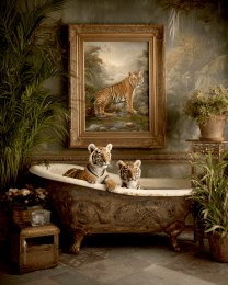 Tiger Cubs Taking a Bath