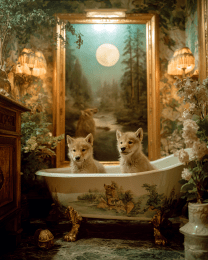 Wolf Cubs Having a Bath