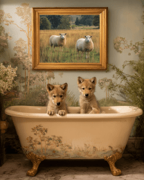 Wolf Cubs Taking a Bath