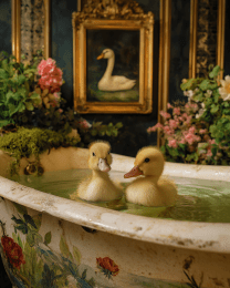 Cygnets Taking a Bath