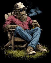 Bigfoot Having a Beer and a Smoke