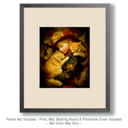 Young Cowgirl Sleeping with Her Cats Art
