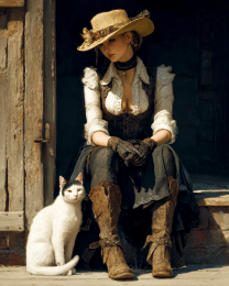 Cat Waiting with Cowgirl