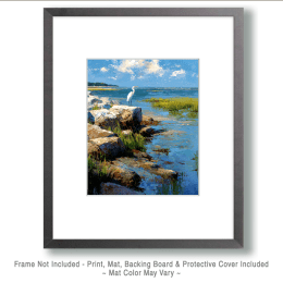 Lone Egret on Coast Art