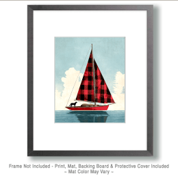 Black Dog on Buffalo Plaid Sailboat Art