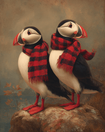 Puffins Wearing Buffalo Plaid Scarves