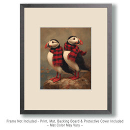 Puffins Wearing Buffalo Plaid Scarves Art