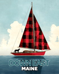 Maine - Black Dog on Buffalo Plaid Sailboat