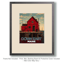 Down East Maine Buffalo Plaid Dock House Art