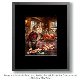 Down East Maine Coon Cat Having a Lobster Dinner Art