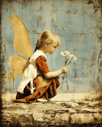 Vintage Young Fairy & Flowers