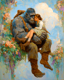Whimsical Bigfoot Holding Woman