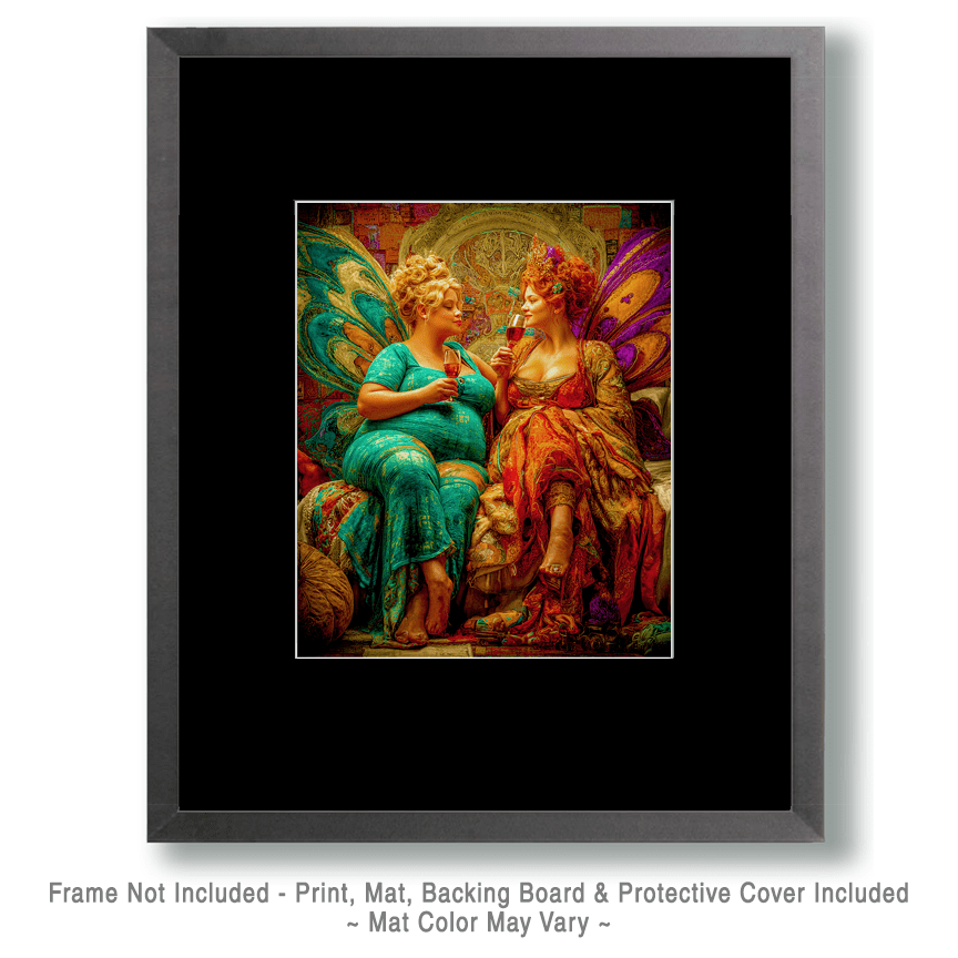 Big Fairies Sharing a Glass of Wine Art
