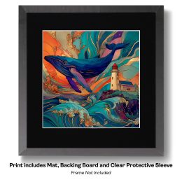 Art Nouveau Whale and Lighthouse art print