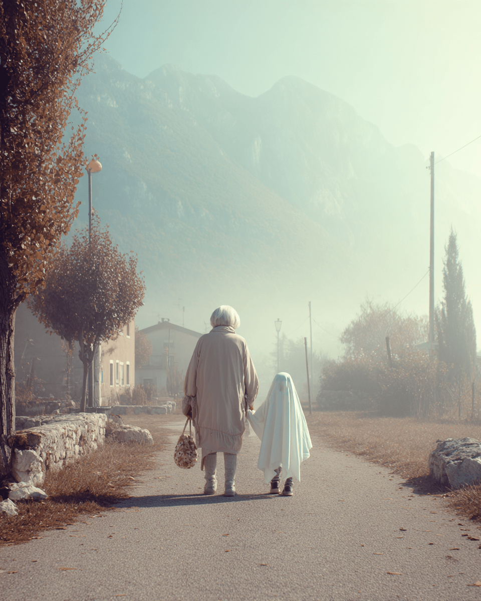 Grandmother Trick or Treating with Her Grandkid