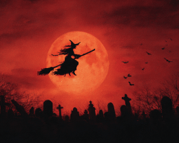 Witch Flying on Crimson Sky