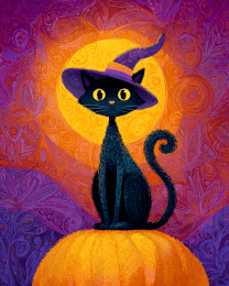 Black Cat Witch on a Pumpkin II