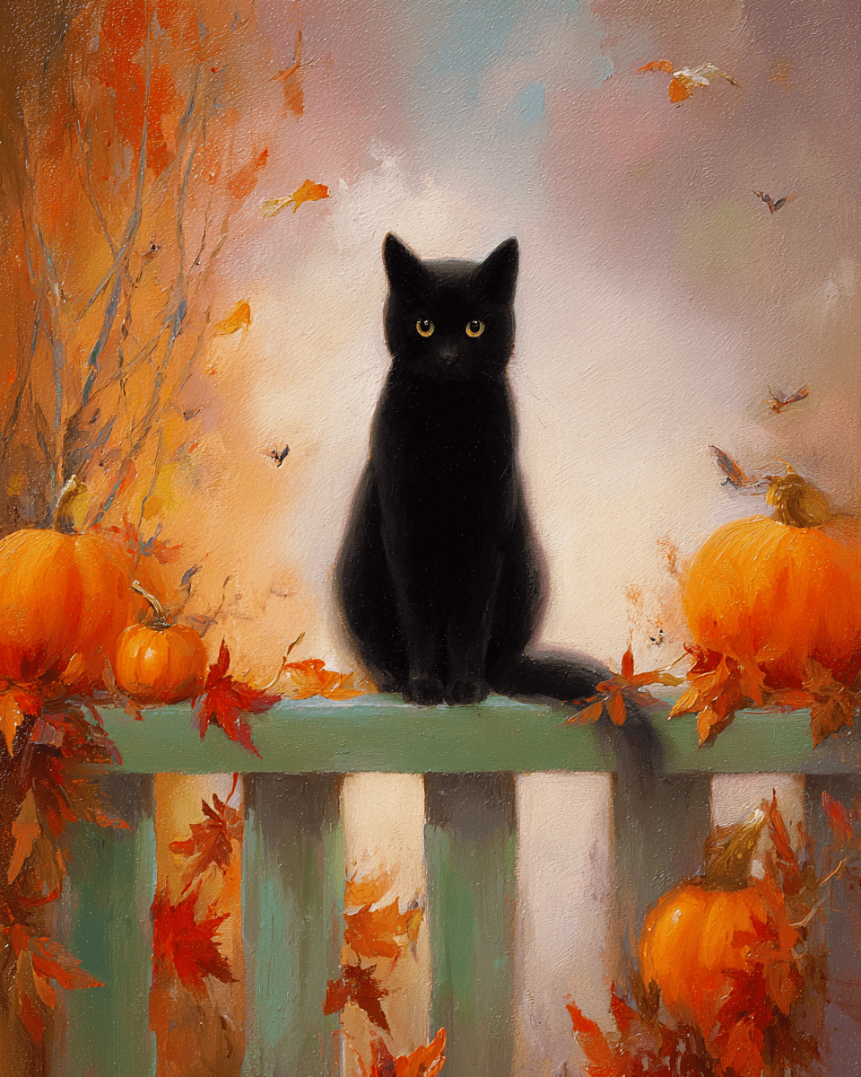 Black Cat on Porch Railing