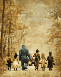 Bigfoot and Kids Heading Home After Trick or Treating