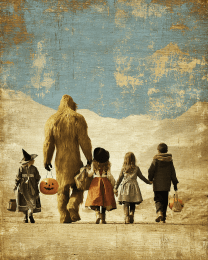Vintage Bigfoot Witch Heading Home After Trick or Treating