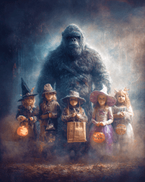 Bigfoot Poses with Kids for Halloween Pic