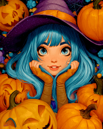 Happy Witch in Pumpkin Patch