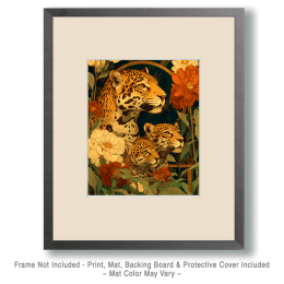 Nouveau Jaguar Mom with Cubs Art