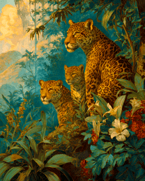 Vintage Jaguar Mom with Cubs