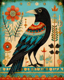 Vintage Folk Art Raven