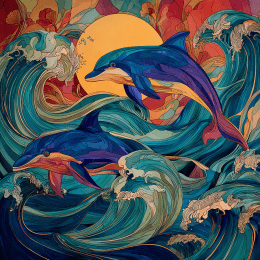 Art Nouveau Jumping Dolphins art print