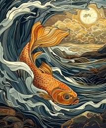 Art Nouveau Swimming Fish art print