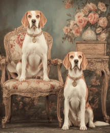Beagles with Bergere Chair Still Life art print