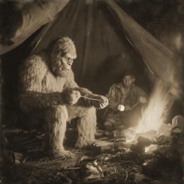 Bigfoot Toasting Marshmallows art print