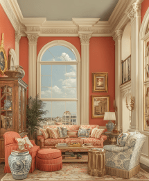 Maximalist Living Room in Salmon art print