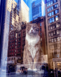 NYC Cat with Building Reflections art print